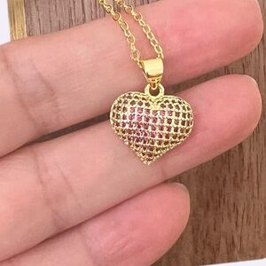 18.K Gold Plated Heart Pendant Necklace with red CZ Stones